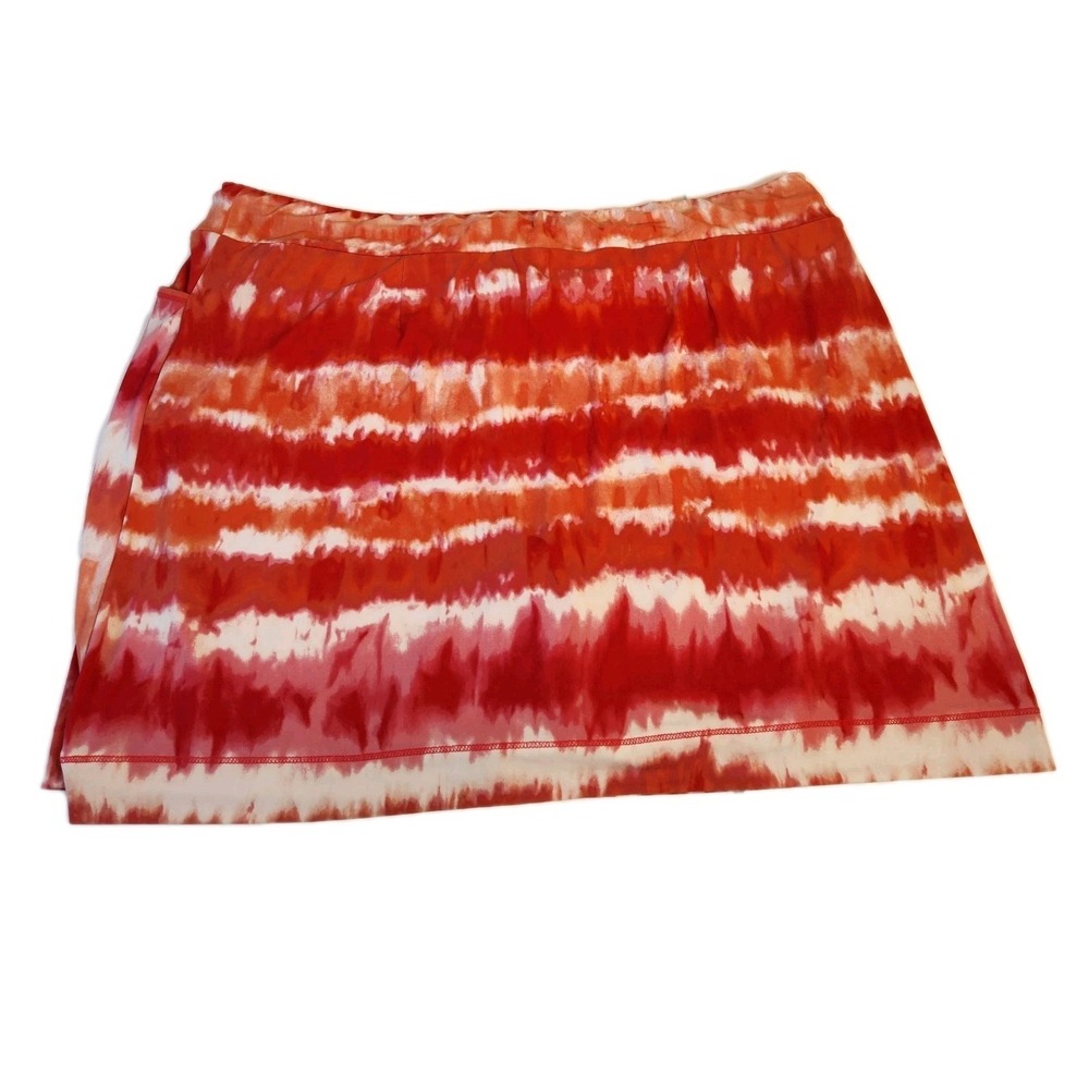 Chico's 3 Weekends Womens Knit Skort Sz XL Tie Dye Red Orange Pink Stretch Skirt - Picture 15 of 16